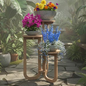 Triple Plant Pot Stand CNC Cut Plan, Wooden Flower Riser (Digital Download)
