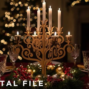Candelabro de madera para velas de té, regalo de Navidad, plantilla de archivo vectorial cortado con láser DXF SVG
