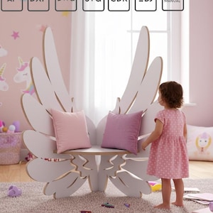 Krzesło dziecięce CNC Angel Wings DXF SVG, plik mebli stołkowych dla dzieci