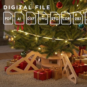 Arquivo de corte para base de suporte de árvore de Natal em madeira compensada – dxf, svg, pdf - Pronto para corte a laser CNC, decoração natalina, base de madeira faça você mesmo, suporte para árvore de Natal