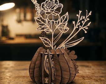 Flowers Vase Laser Cut File DXF, Mother's Day Gift - Glowforge xTool Ready SVG Bouquet Bundle