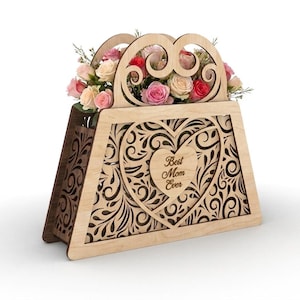 Mors dag laserskuren korgpresentfil, blomlådapresent, Glowforge xTool-klar SVG