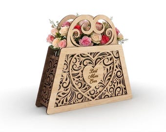 Mothers Day Laser Cut Basket Gift File, Flower Box Present, Glowforge xTool ready SVG