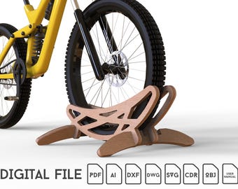 Wood bike stand, Bike floor holder, Bike rack, cnc bike stand, CNC template, Bicycle parking, Vector files, Dxf template pattern