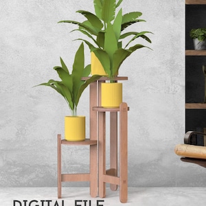 Plano de corte CNC de soporte para macetas triples, soporte para tres plantas en macetas, soporte para macetas, elevadores decorativos de madera para plantas, archivo de base de soporte para plantas