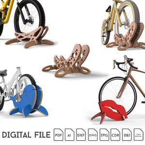 Houten fietsenrek, fietsvloerhouder, fietsenrek, CNC-sjabloon, fietsenstalling, vectorbestanden, dxf-patroon parkbundel decorontwerp svg