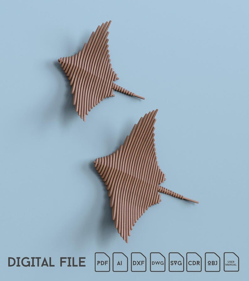 Parametric Home Wall Decoration Stingray Plywood, MDF CNC router and Laser Cut Digital Files dxf, svg pattern image 2