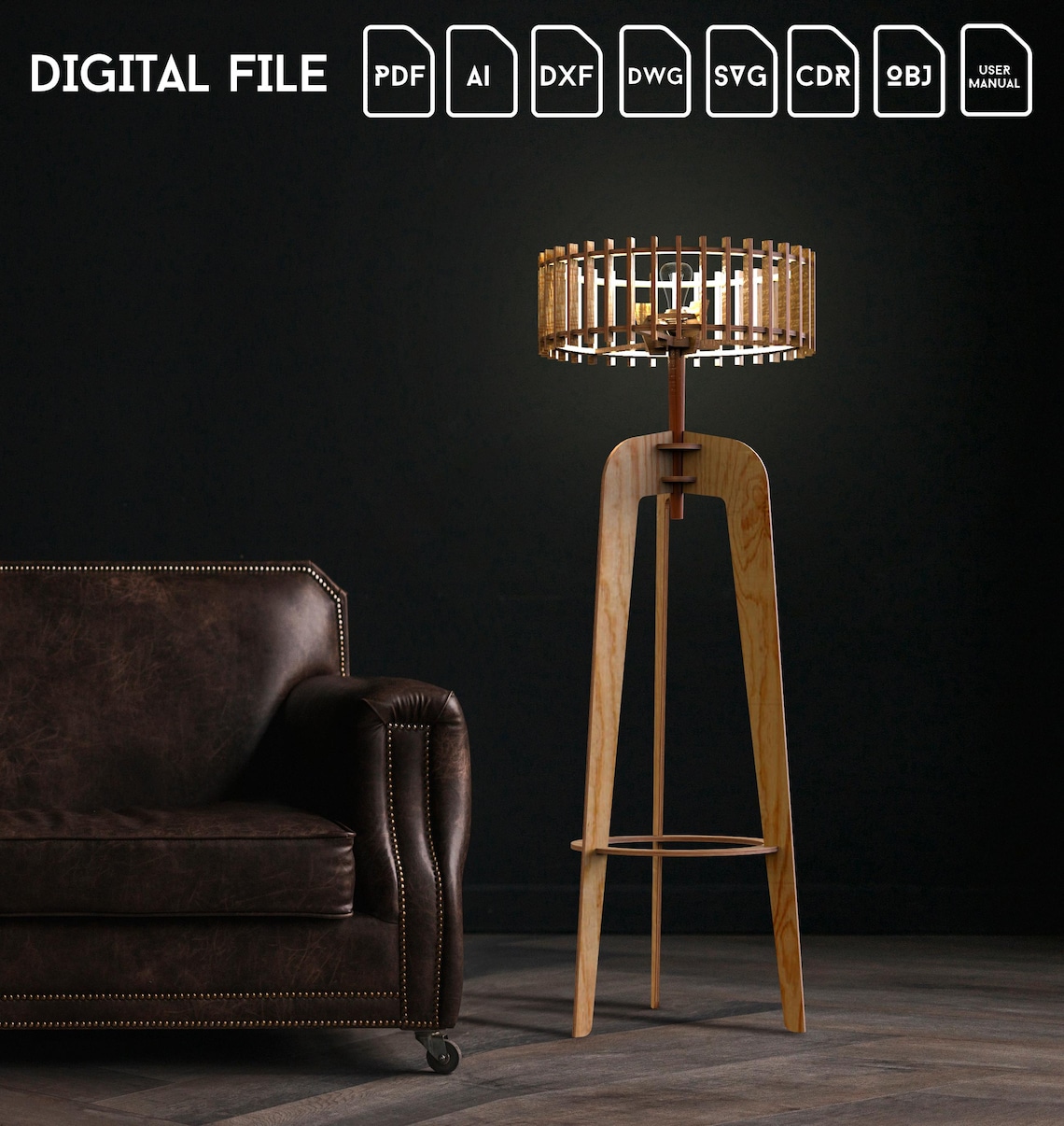 Modern Floor Lamp CNC Router File Art Decor Wavy Wooden Lamp Shader ...