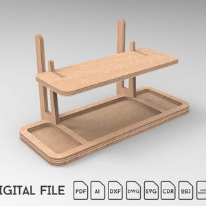 Sperrholz Tischplatte Regal, Laptop Regal Halter Ständer, Schreibtisch Organizer cnc und Laser Digital Cut Datei Plan Vektor Download svg dxf
