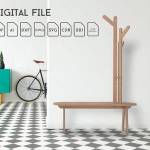 Kruk met hanger zitting meubilair standaard hal boom kapstok huis ingang multiplex CNC svg dxf-bestand