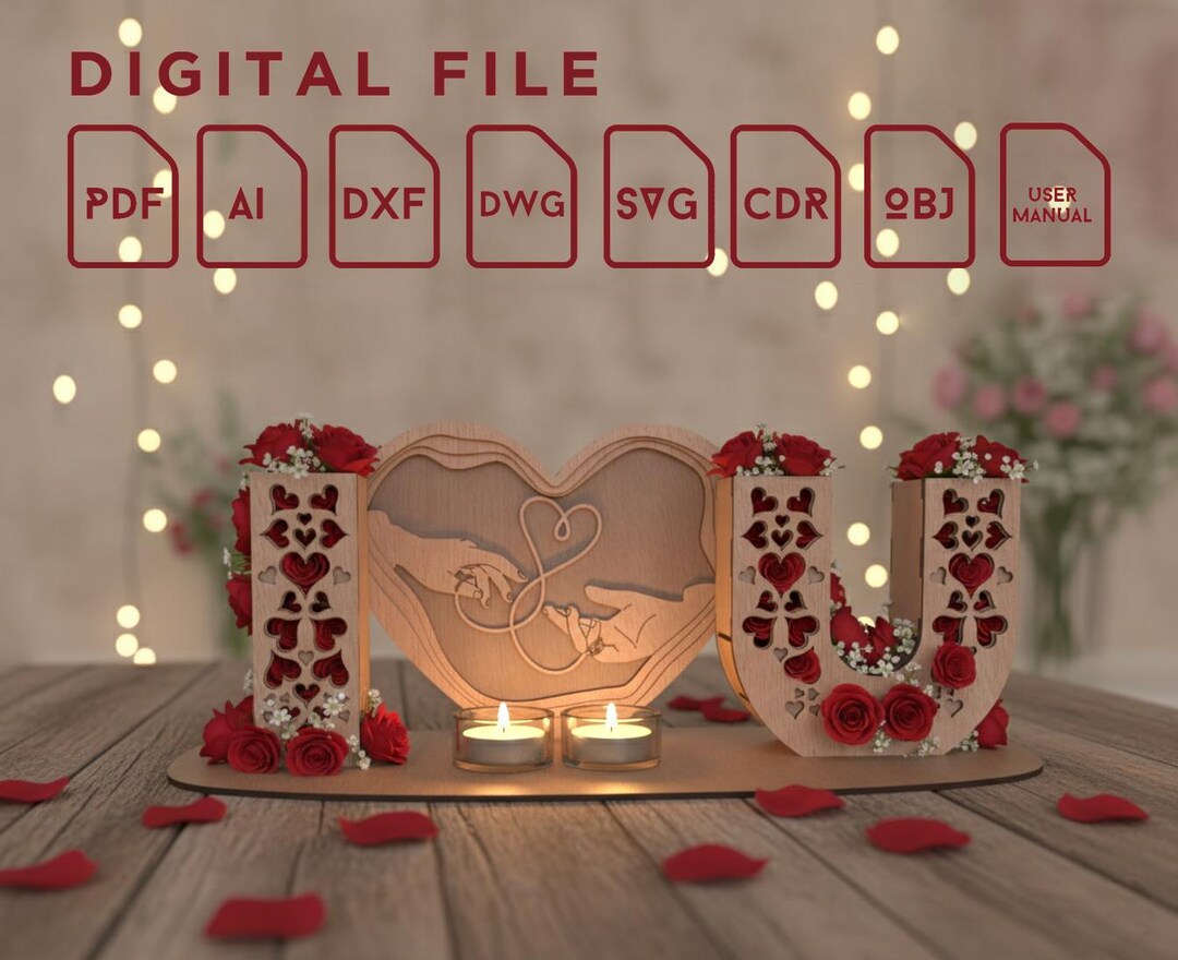 Laser Cut Valentines Decor File | Heart Candle Holder SVG DXF (digital ...