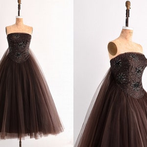 vintage 1950s dress - HELENA BARBIERI / strapless dress / tulle party dress