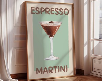 Impresión de cóctel Espresso Martini, arte moderno para carrito de bar (descarga digital)