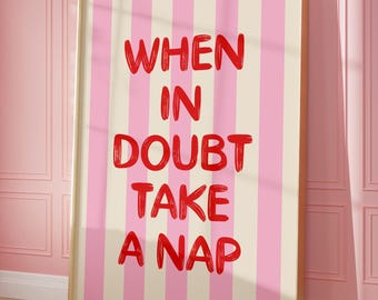 Póster de rayas rosas preppy "Toma una siesta" (descarga digital)