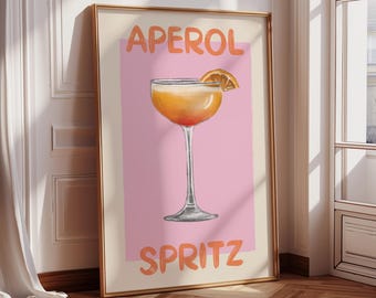 Impresión de cóctel Aperol Spritz, póster de carrito de bar moderno (descarga digital)