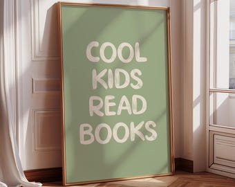 Arte de pared imprimible con libros para niños geniales, impresión verde salvia, decoración de pared para sala de juegos, arte para el aula, póster educativo de moda, decoración de dormitorio