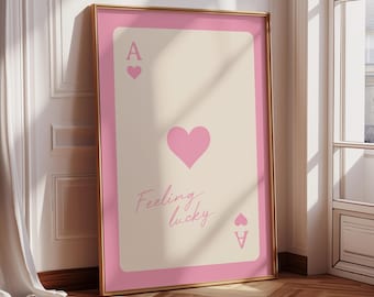 Impresión de As de Corazones Rosa, Arte de Pared Retro Preppy (Descarga Digital)