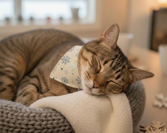 Blauwe kattenbandana van biologisch katoen: klein accessoire wintersneeuwvlokje