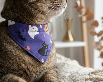 Kleine zwarte kattenbandana van biologisch katoen: Halloween-stropdas met overkraag