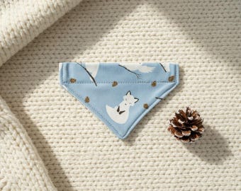 Blauwe katoenen bandana voor huisdieren: uil en vos winterbos kattenaccessoire over kraag