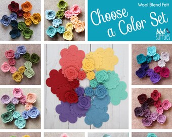 Wool Blend Felt Flowers | 12 Small and Medium 3D Rolled Roses | Pick a Color Set | DIY | 24 Unassembled Rosettes