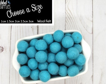 Wool Felt Balls | Aqua | You choose size | Felt Pom Poms| Felt Beads | Felt Garland | DIY