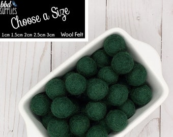 Wool Felt Balls | Evergreen | You choose size | Felt Pom Poms| Felt Beads | Felt Garland | DIY