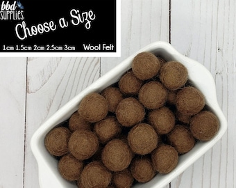 Wool Felt Balls | Brown | You choose size | Felt Pom Poms| Felt Beads | Felt Garland | DIY