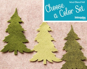 Wool Blend Felt Shapes | 12 Large Trees #1 Style | Pick a Color Set | DIY