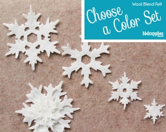 Wool Blend Felt Shapes | 12 Snowflakes Style 7 | Pick a Color Set | DIY | 48 Unassembled Shapes