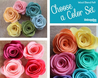 Wool Blend Felt Flowers | XXXLarge 3D Rolled Roses | Pick a Color Set | DIY | Unassembled Rosettes