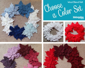 Wool Blend Felt Flowers | 12 Tattered Poinsettias| Pick a Color Set | DIY | 36 Unassembled Flowers