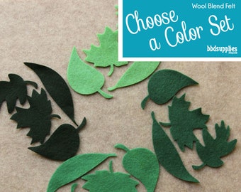 Wool Blend Felt Leaves | 12 Leaf Medley Sets | Pick a Color Set | DIY | 4 Shapes | 48 Leaves