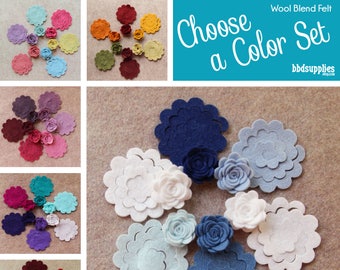 Wool Blend Felt Flowers | 24 Small 3D Rolled Roses | Pick a Color Set | DIY | Unassembled Rosettes