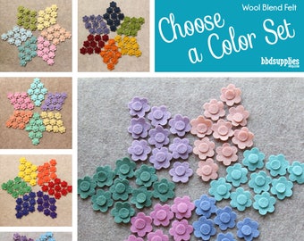 Wool Blend Felt Flowers | 54 Tiny Flowers | Pick a Color Set | DIY | Unassembled Flowers