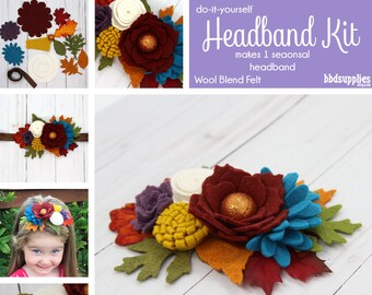 Wool Blend Felt Flowers | DIY Felt Flower Autumn Thanksgiving Headband Kit| Makes 1 Floral Crown