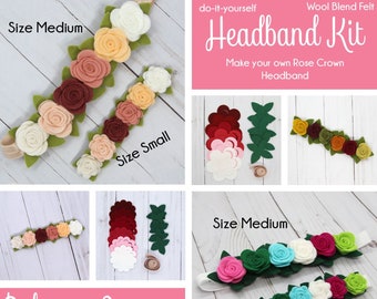 Wool Blend Felt Flowers | DIY Felt Rose Crown Kit | Heidi | Makes 1 Floral Crown | 2 Different Sizes|