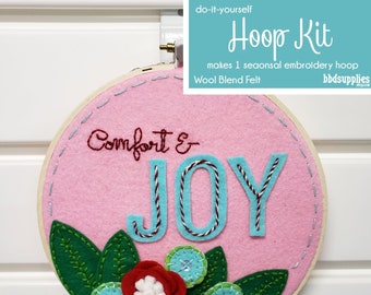 Wool Blend Felt Flowers | DIY Joyful Felt and Embroidery Hoop Kit | Makes 1 Hoop