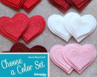 Wool Blend Felt Shapes | 36 Hearts | Pick a Color Set | DIY | 3 Sizes