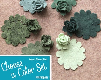 Wool Blend Felt Flowers | 12 Small Tattered 3D Rolled Roses | Pick a Color Set | DIY | Unassembled Rosettes