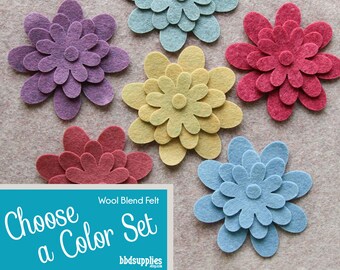 Wool Blend Felt Flowers | 12 Daisies | Pick a Color Set | DIY | 36 Unassembled Flowers