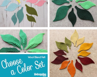 Wool Blend Felt Leaves | 48 Sunflower Leaves | Pick a Color Set | DIY  | 2 Sizes