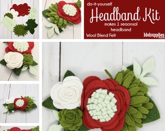 Felt Flower Christmas Headband Kit | Holly Jolly | Wool Blend Felt Flower DIY Kit | Makes 1 Floral Crown | Adult Craft Project Tutorial
