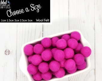 Wool Felt Balls | Fuchsia Pink | You choose size | Felt Pom Poms| Felt Beads | Felt Garland | DIY