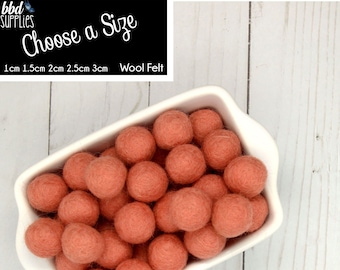 Wool Felt Balls | Coral Pink | You choose size | Felt Pom Poms| Felt Beads | Felt Garland | DIY