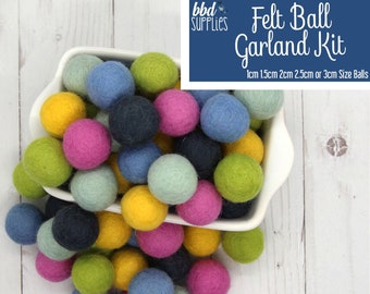 Wool Felt Balls Garland Kit | Jellybean Waltz | You choose size | 60 Felt Pom Poms | Felt Beads | DIY