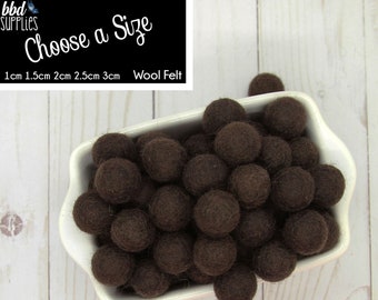 Wool Felt Balls | Chocolate Brown | You choose size | Felt Pom Poms| Felt Beads | Felt Garland | DIY