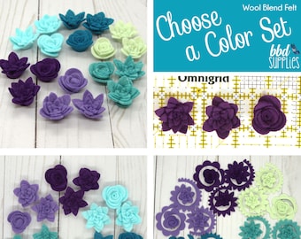 Wool Blend Felt Flowers | 36 Tiny Rolled Roses Flowers | Pick a Color Set | DIY | 3 Different Shapes