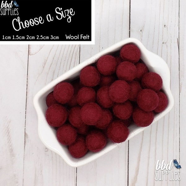 Wool Felt Balls | Burgundy | You choose size | Felt Pom Poms| Felt Beads | Felt Garland | DIY