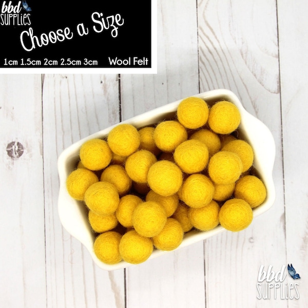 Wool Felt Balls | Mellow Yellow | You choose size | Felt Pom Poms| Felt Beads | Felt Garland | DIY